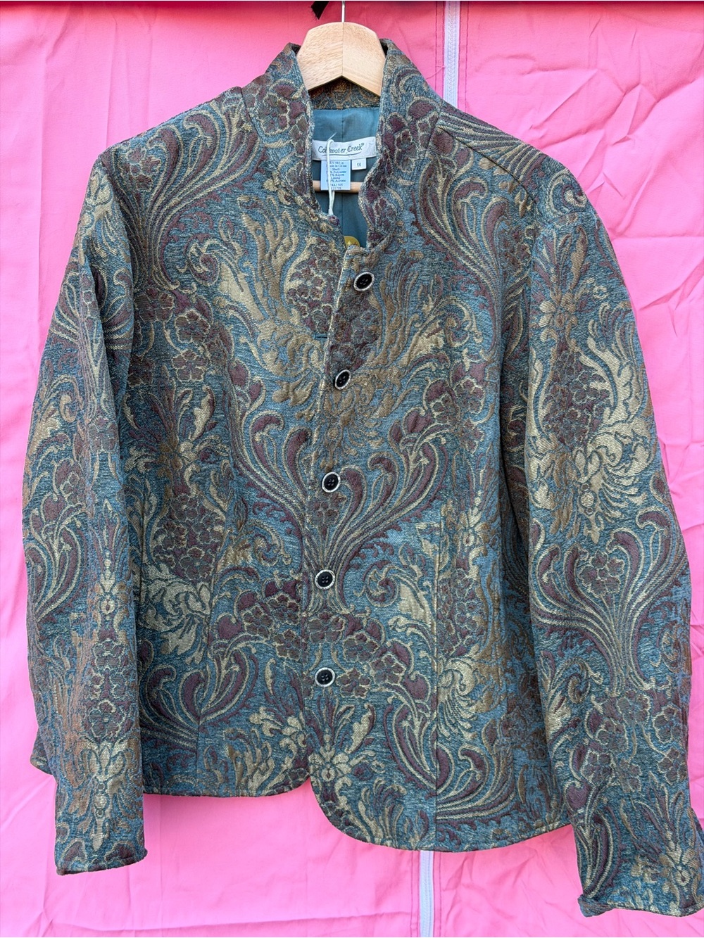 Coldwater Creek Olive Multi Paisley Stand-Collar Blazer